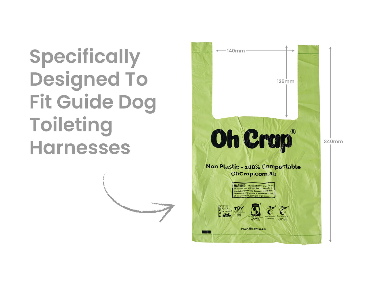 Oh Crap Compostable Dog Poop Bags With Handles (Vision Impaired Approved)