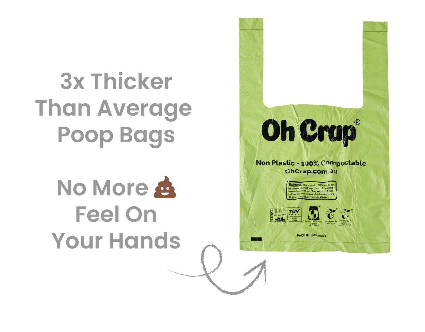 Oh Crap Compostable Dog Poop Bags With Handles (Vision Impaired Approved)